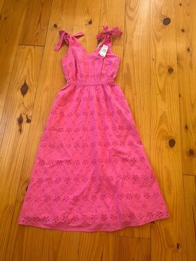 Vineyard Vines Pink Eyelet Tie-Shoulder Midi Dress